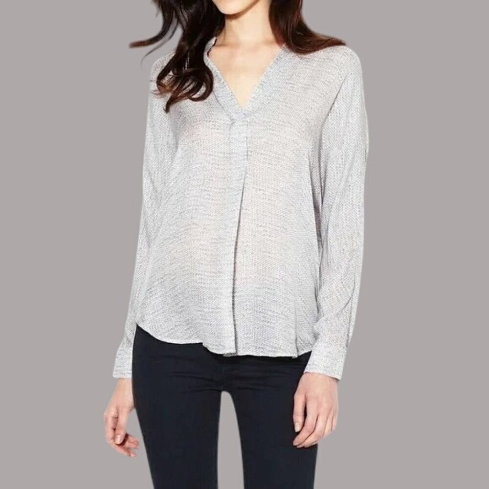 Vince 100% Silk Tunic Blouse Cable Print Gray Silver Business Light Preppy